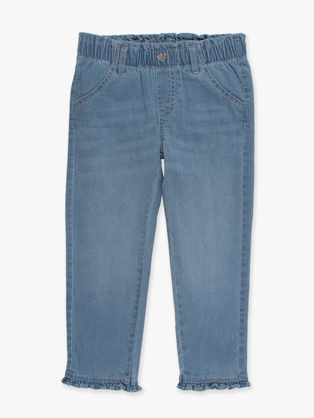 Girls Light Wash Denim Ruffle Straight Jeans