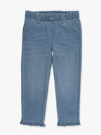 Girls Light Wash Denim Ruffle Straight Jeans