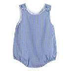 Dark Blue Gingham Baby Bubble Romper