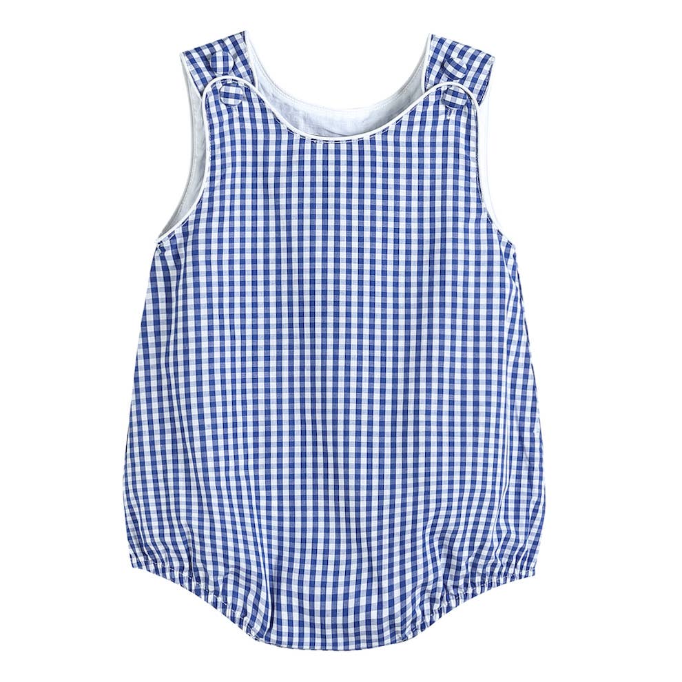 Dark Blue Gingham Baby Bubble Romper