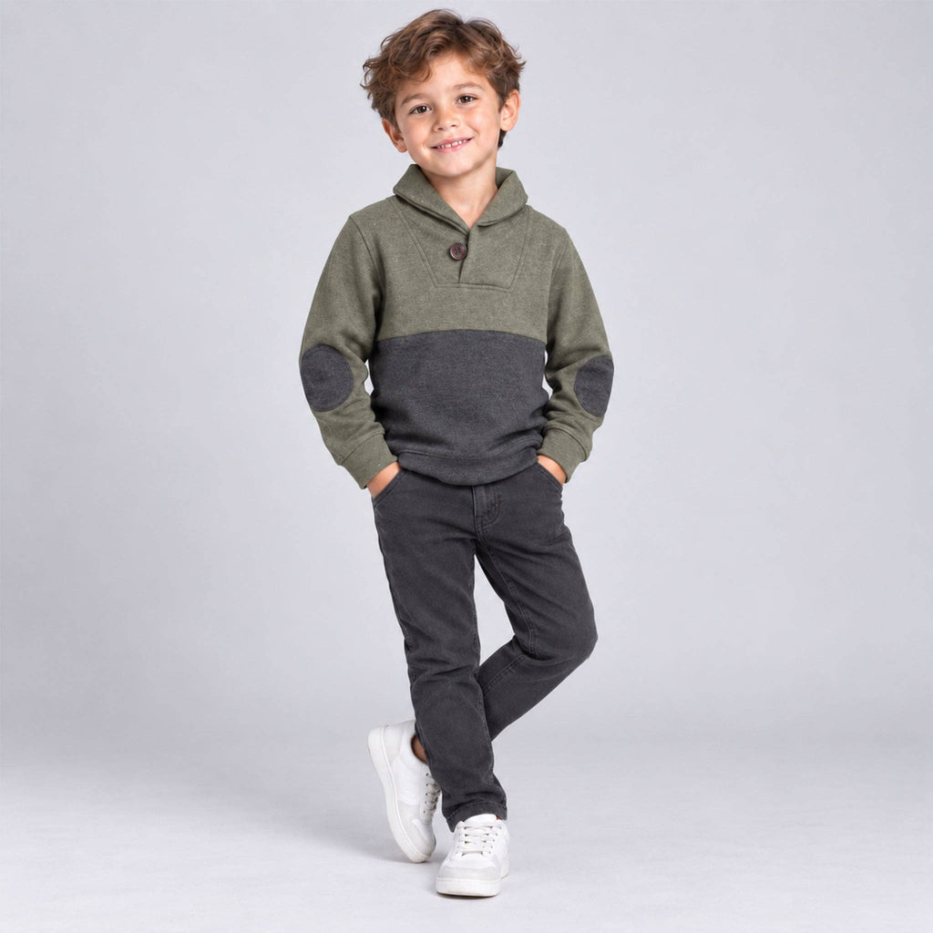 Olive & Charcoal Shawl Collar Sweater
