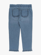 Girls Light Wash Denim Ruffle Straight Jeans