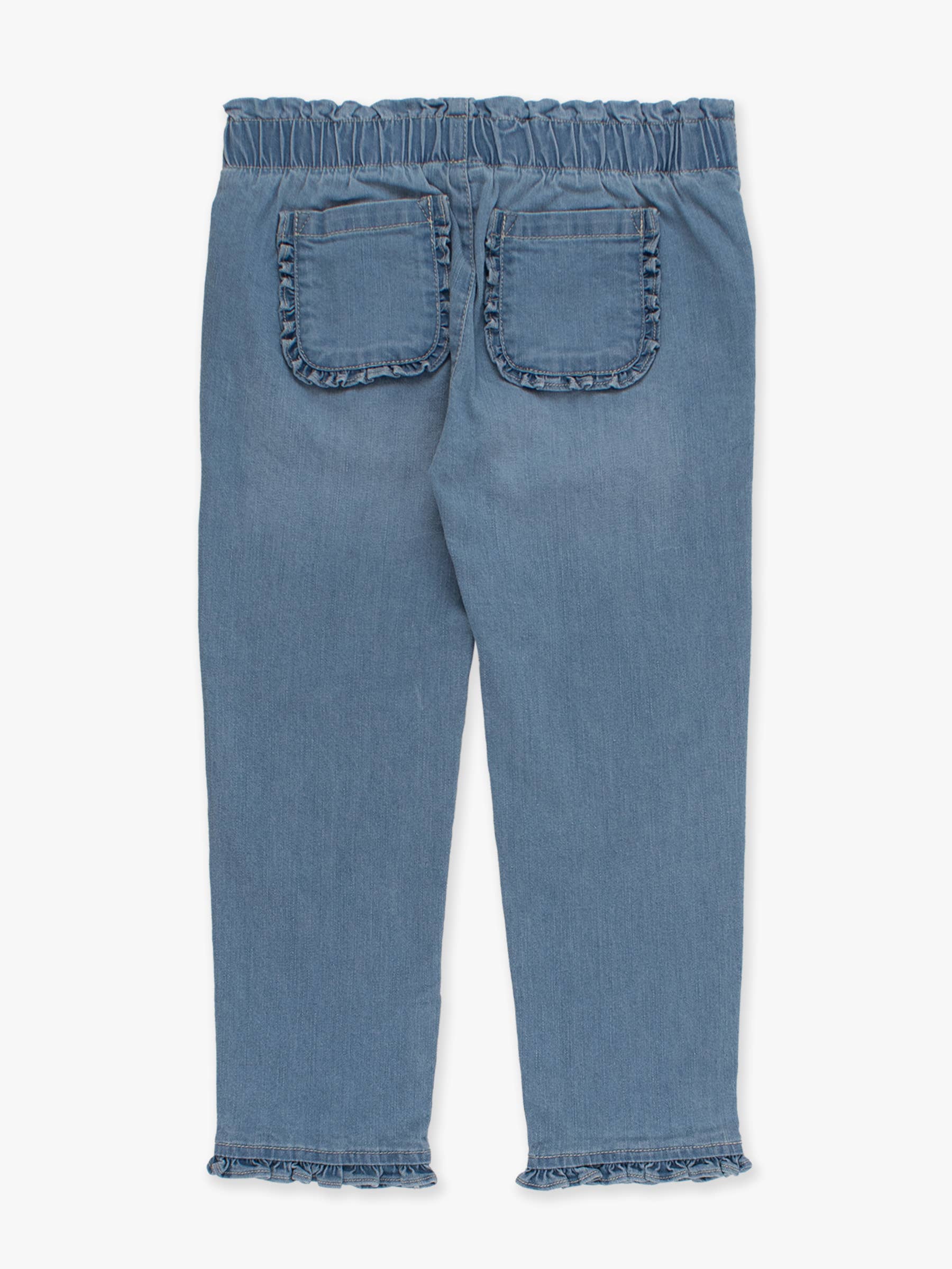 Girls Light Wash Denim Ruffle Straight Jeans