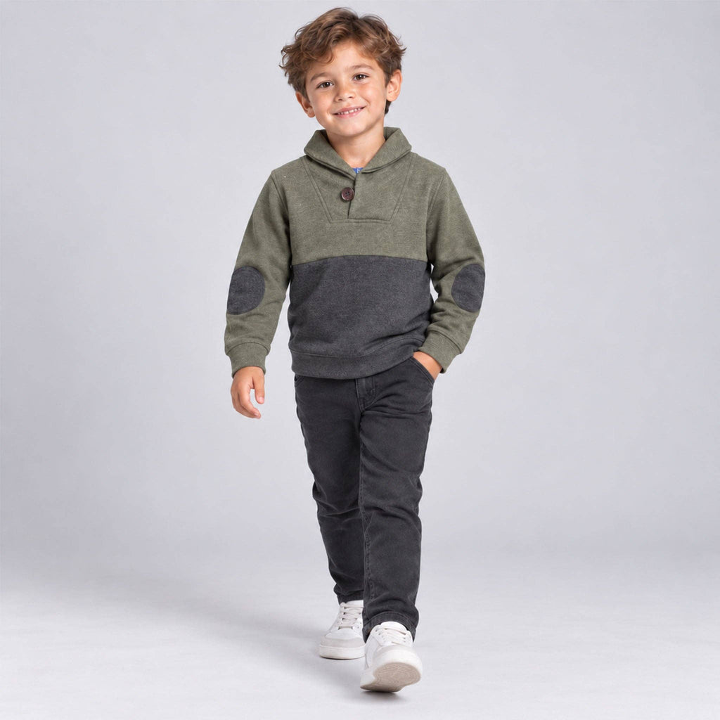 Olive & Charcoal Shawl Collar Sweater