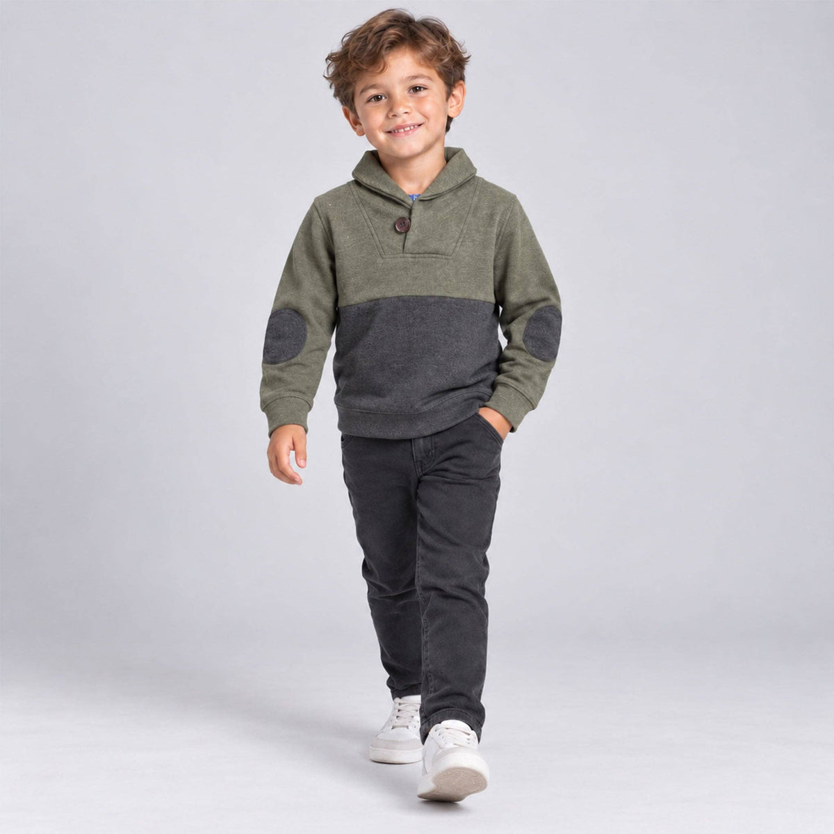 Olive & Charcoal Shawl Collar Sweater