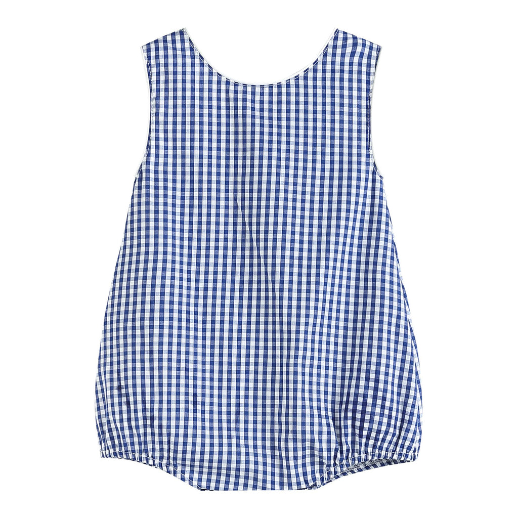 Dark Blue Gingham Baby Bubble Romper