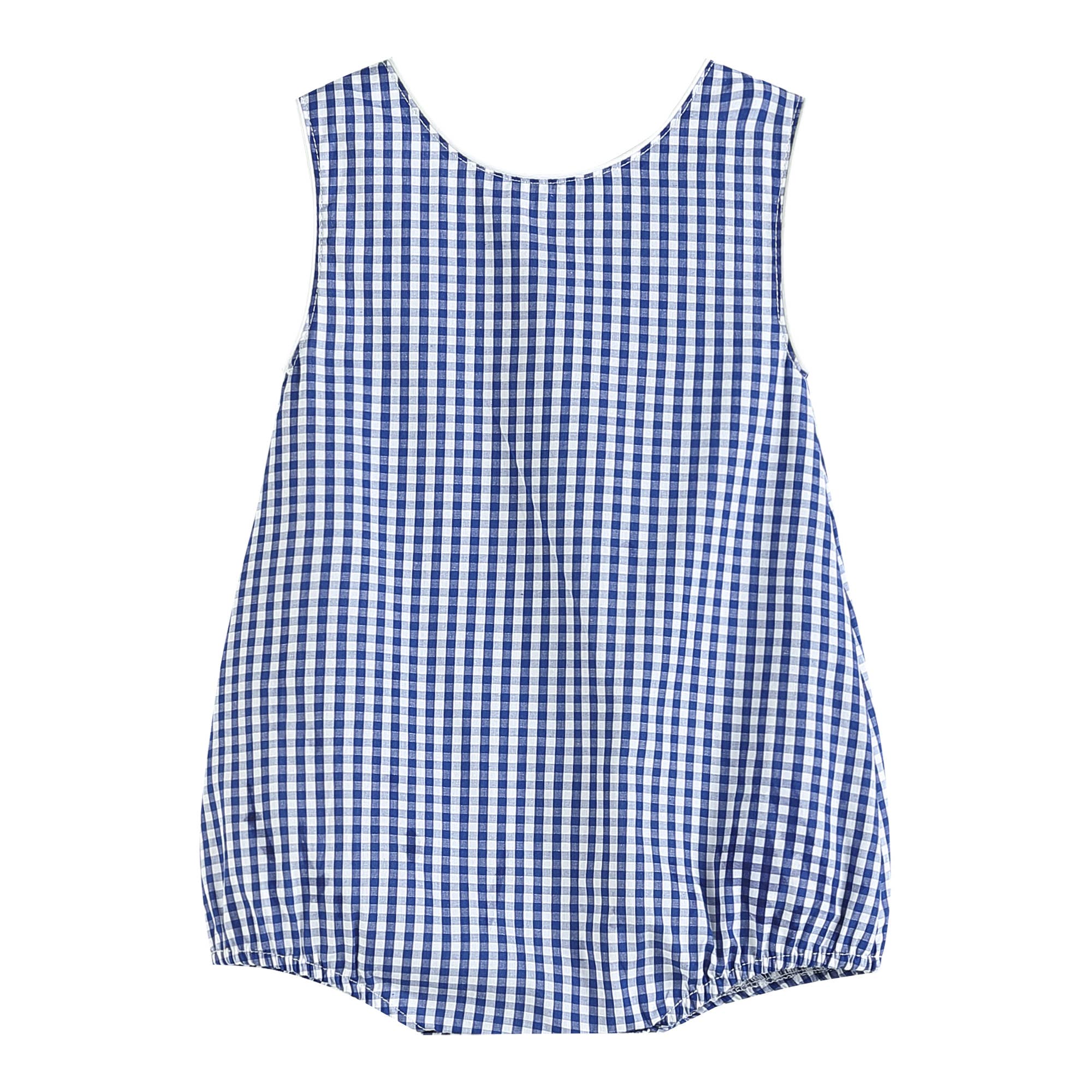 Dark Blue Gingham Baby Bubble Romper