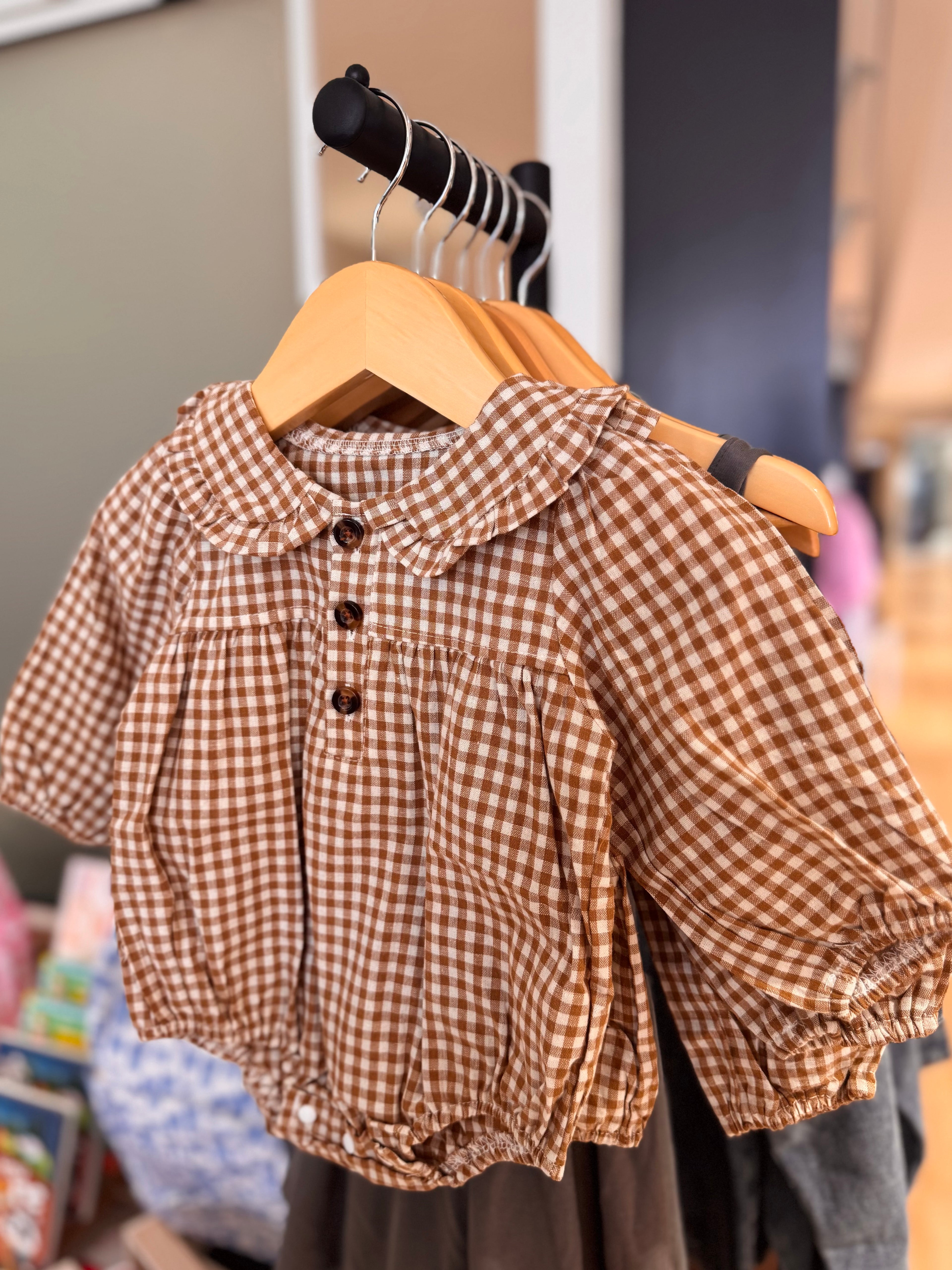 Cinnamon Gingham Romper