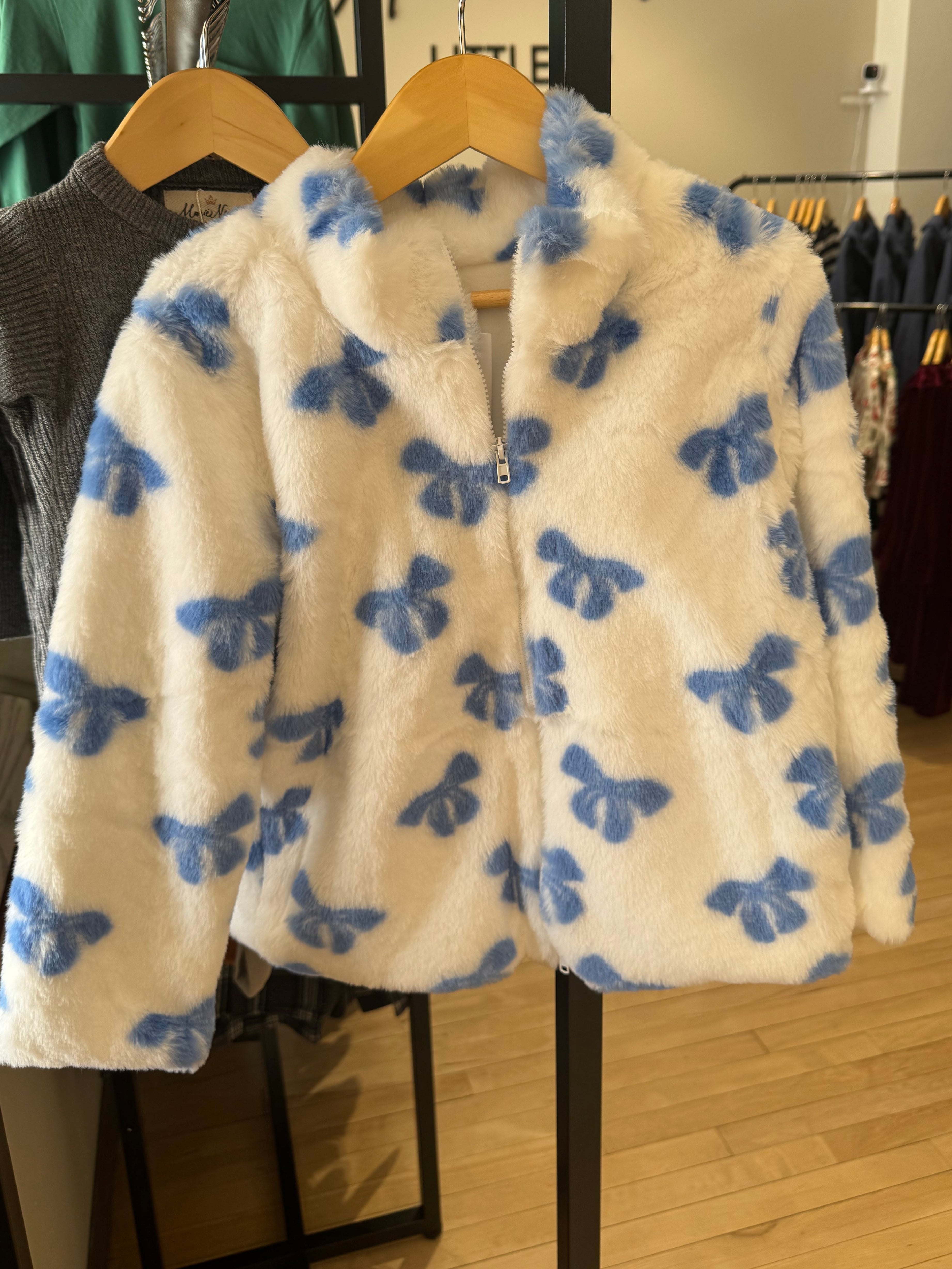 Blue Bow Printed Girls Jacket