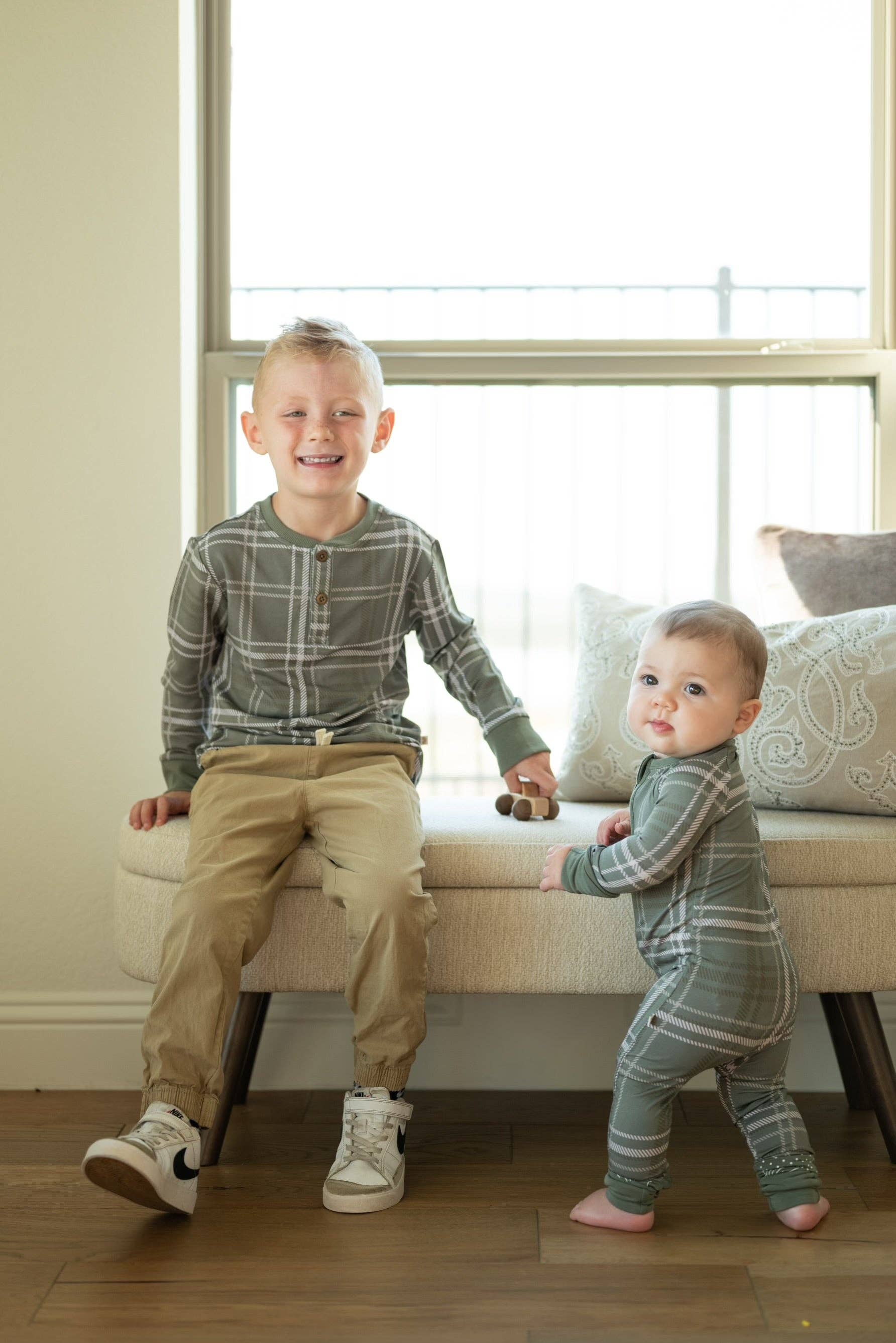 Sage Plaid Long Sleeve Henley