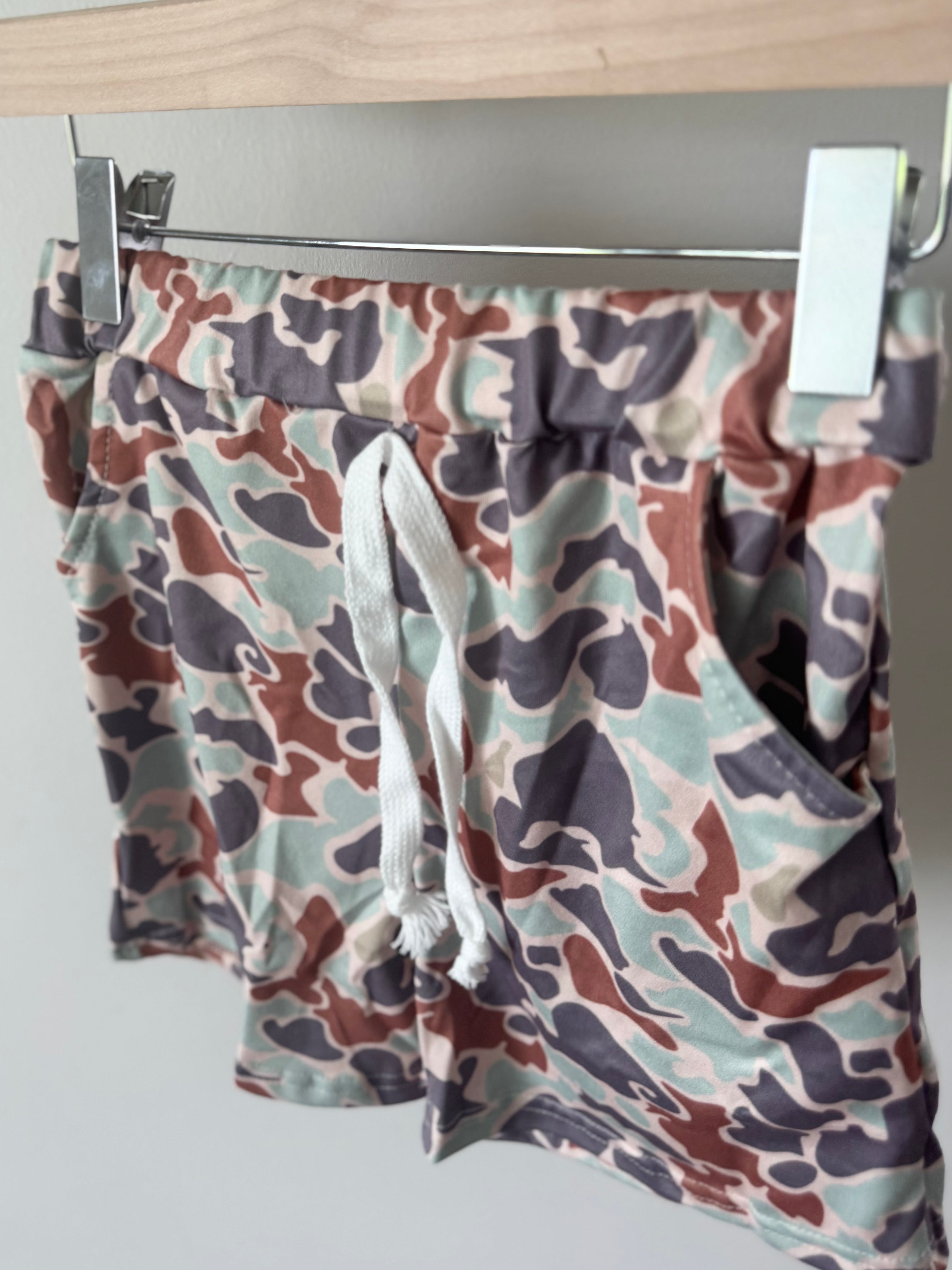 Boys Green Camouflage Pocket Shorts