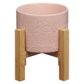 Planter w/ Wood Stand Pink Floral