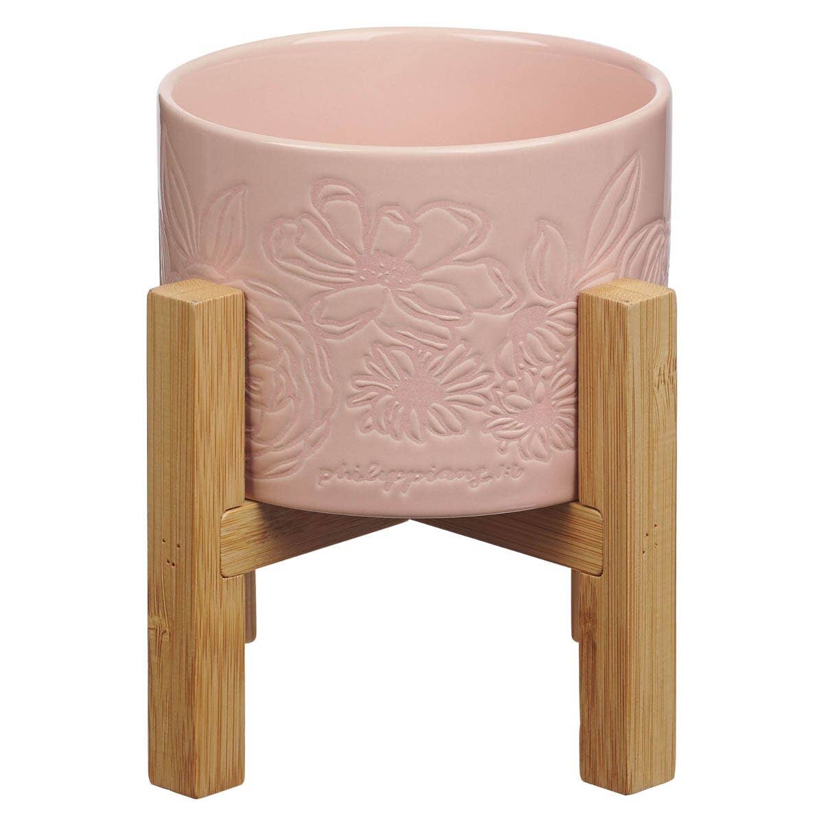 Planter w/ Wood Stand Pink Floral