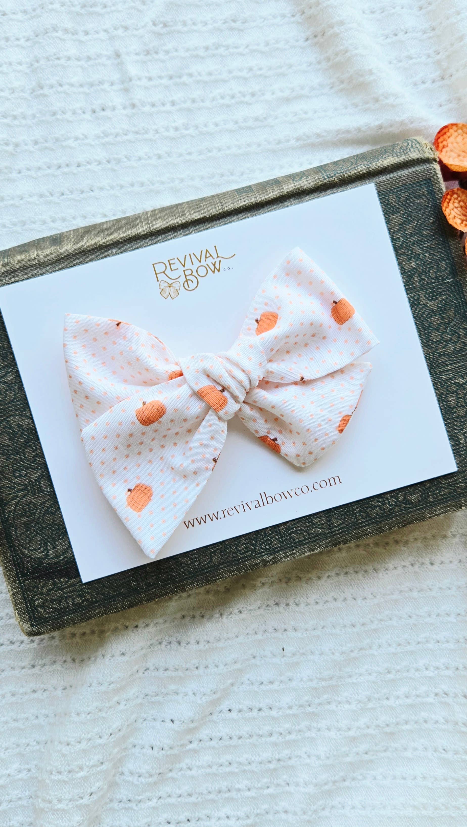 Large Fabric Bow on Clip • Pumpkin Dot