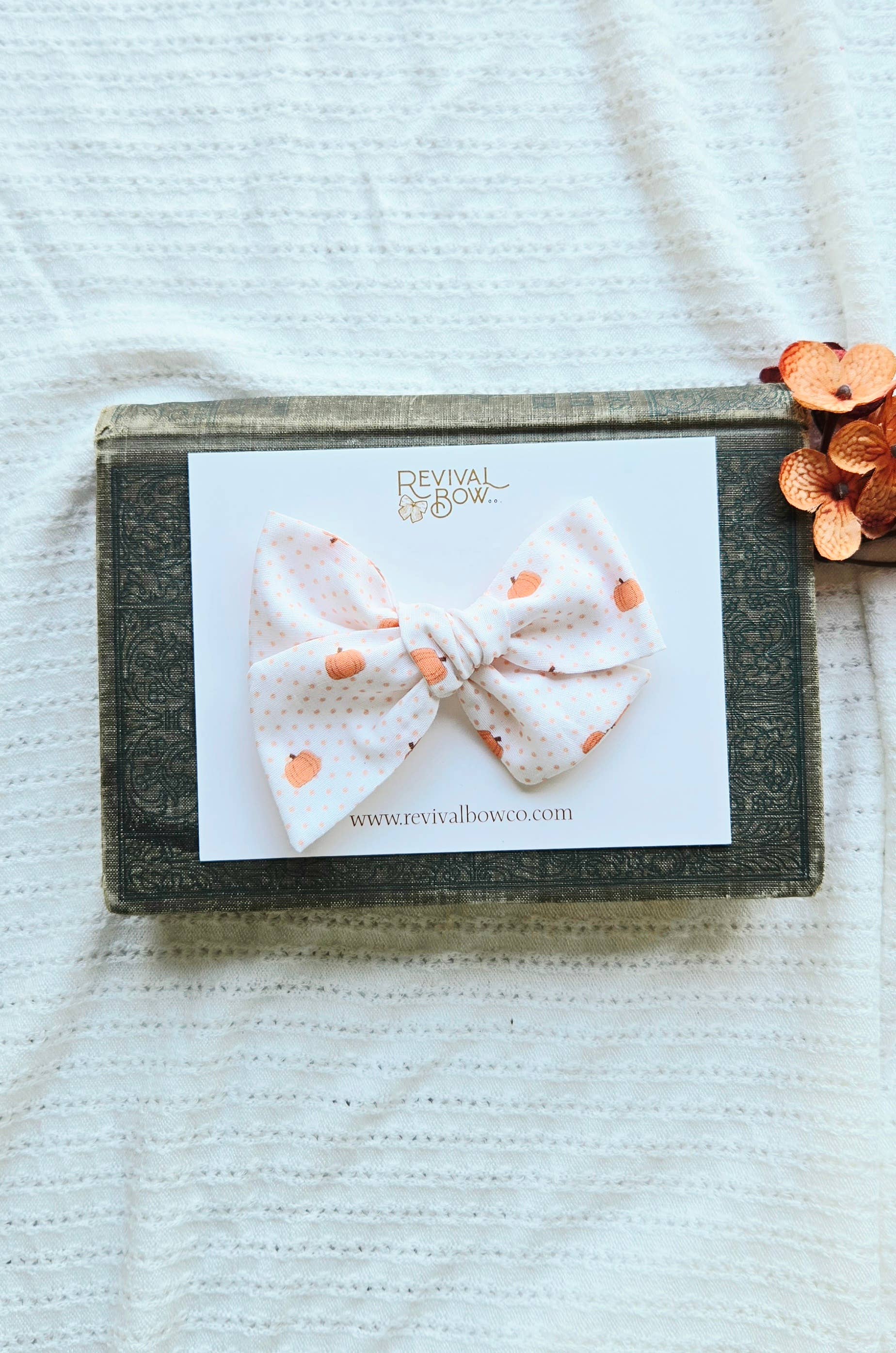 Large Fabric Bow on Clip • Pumpkin Dot