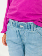 Girls Light Wash Denim Ruffle Straight Jeans