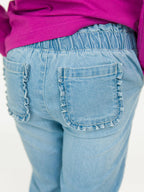 Girls Light Wash Denim Ruffle Straight Jeans