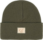 Kids Suede Patch Beanie (Dark Olive)