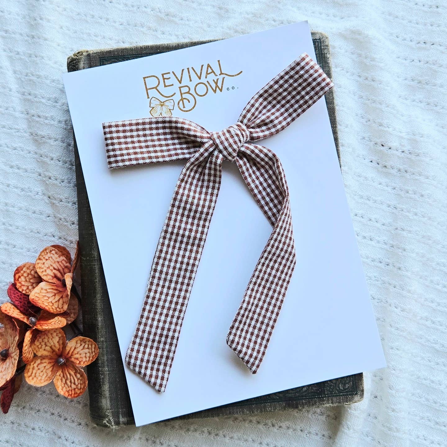 Long Tail Ribbon Bow on Clip • Cinnamon Check