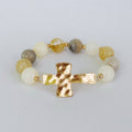 Hammered Cross Marbled Bead Stretch Bracelet