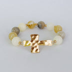 Hammered Cross Marbled Bead Stretch Bracelet